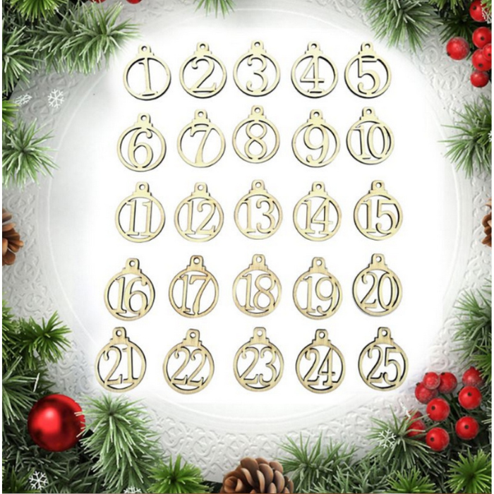 Set of 25 Wooden Advent Numbers