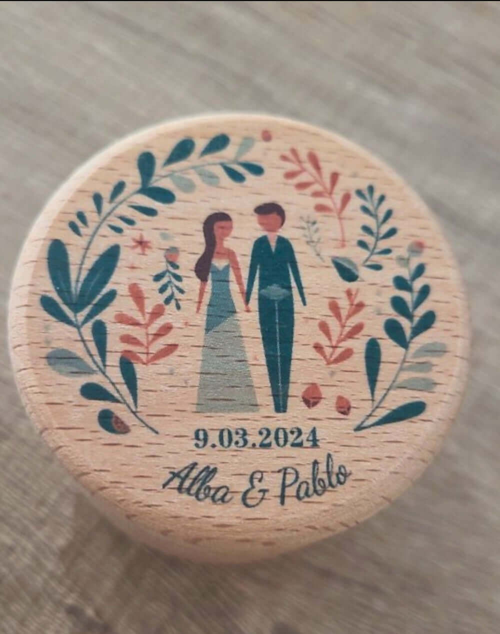 Boîtes à alliances en bois personnalisée - Motif Feuillage