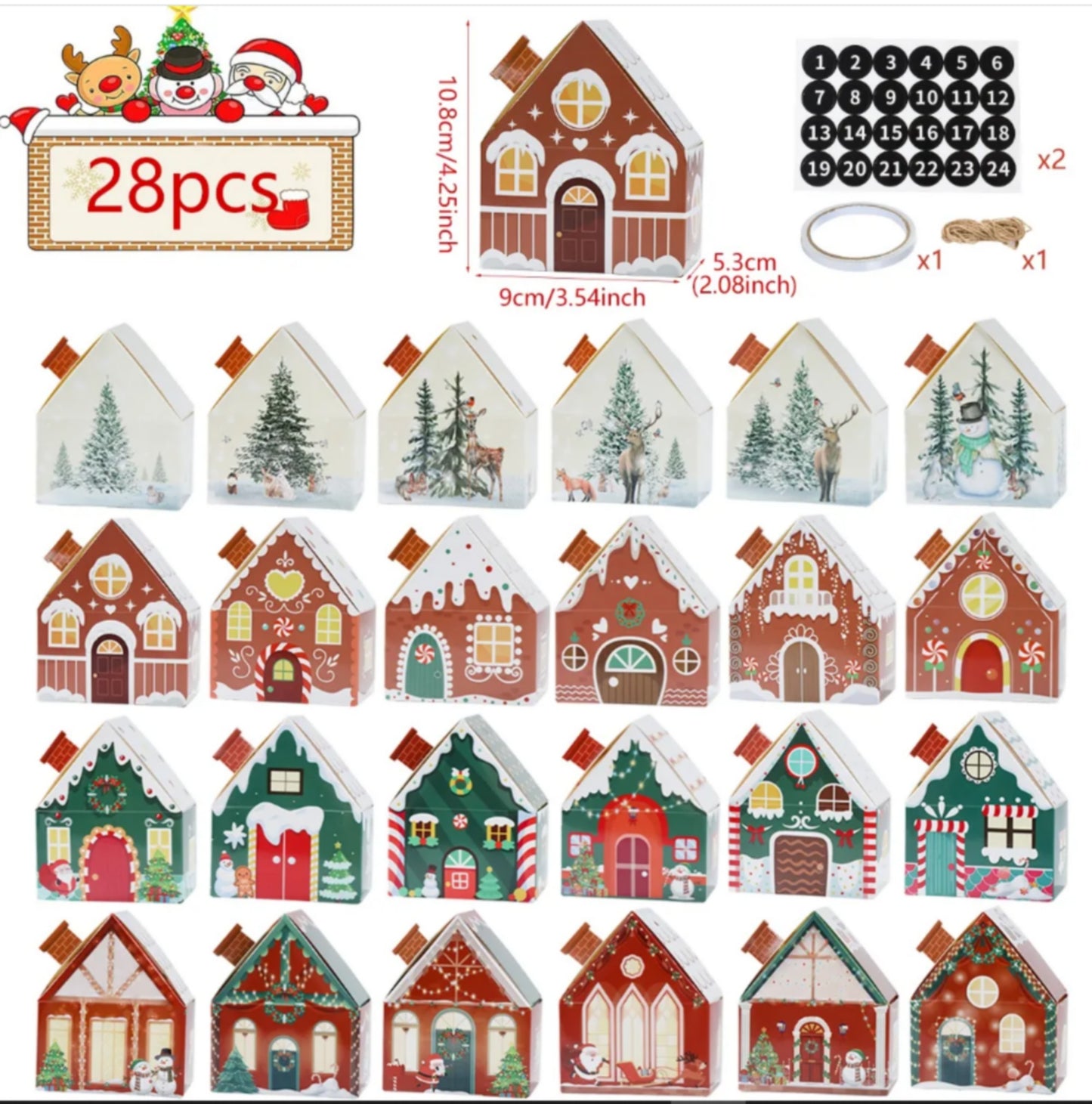 DIY Advent Calendar Kit - Set of 28 Christmas House Boxes with Numbers