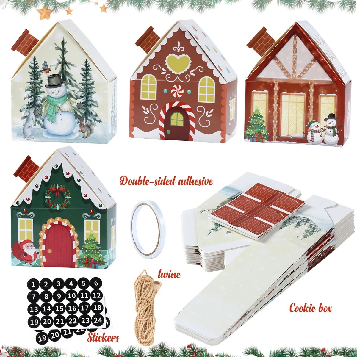 DIY Advent Calendar Kit - Set of 28 Christmas House Boxes with Numbers