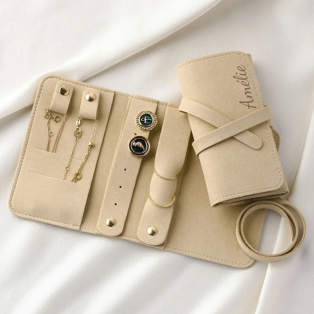 Rouleau à bijoux de voyage personnalisé, idée cadeau anniversaire femme ou fille