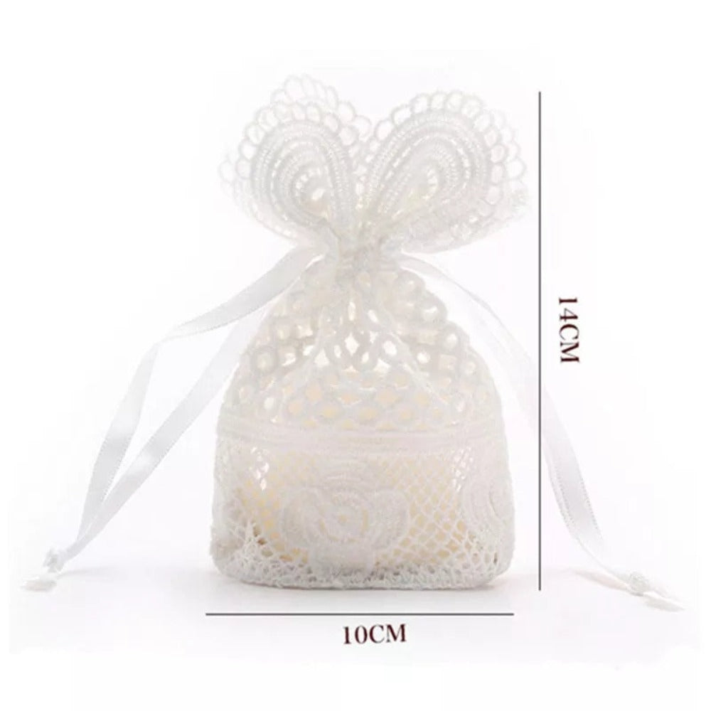 Dimensions des pochons à dragées en dentelle et crochet pour mariage ou batême