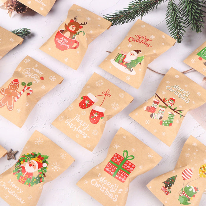 24 Petits Sachets kraft pour Noël avec autocollants