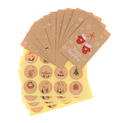 24 Petits Sachets kraft pour Noël avec autocollants