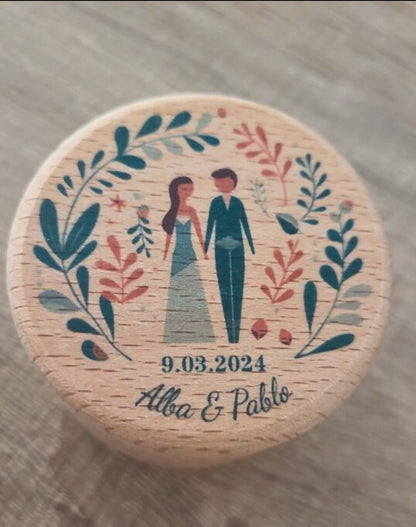Boîtes à alliances en bois personnalisée - Motif Feuillage
