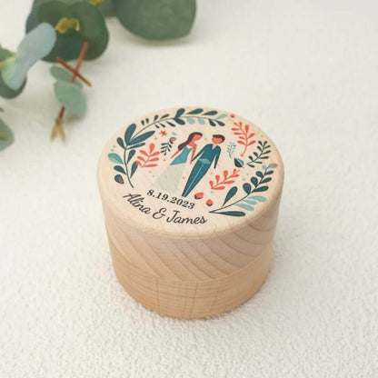 Boîtes à alliances en bois personnalisée - Motif Feuillage