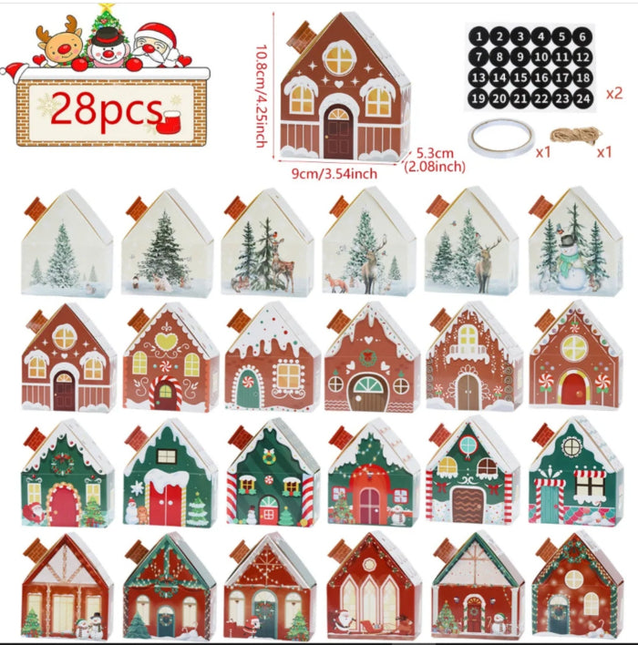 contenu du j=kit pour calendrier de l'avent fait maison - maisons à construire avec les enfants
