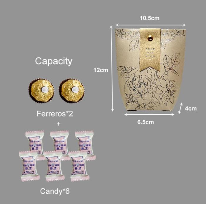 Dimensions des boites à dragées mariage élégantes, pouvant contenir des bonbons, ferrero rocher ou autres etits cadeaux pour vos invités