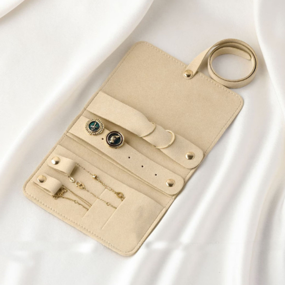 Etui à bijoux de voyage - Rouleau rangement bijoux en suedine