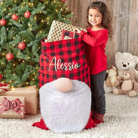 Grand sac pour cadeaux de Noël, Hotte Père Noël pour cadeaux, personnalisée avec le prénom de votre enfant