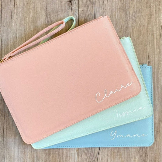 Personalized leather clutch