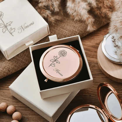 Miroir de poche-personnalise rose gold avec boite cadeau