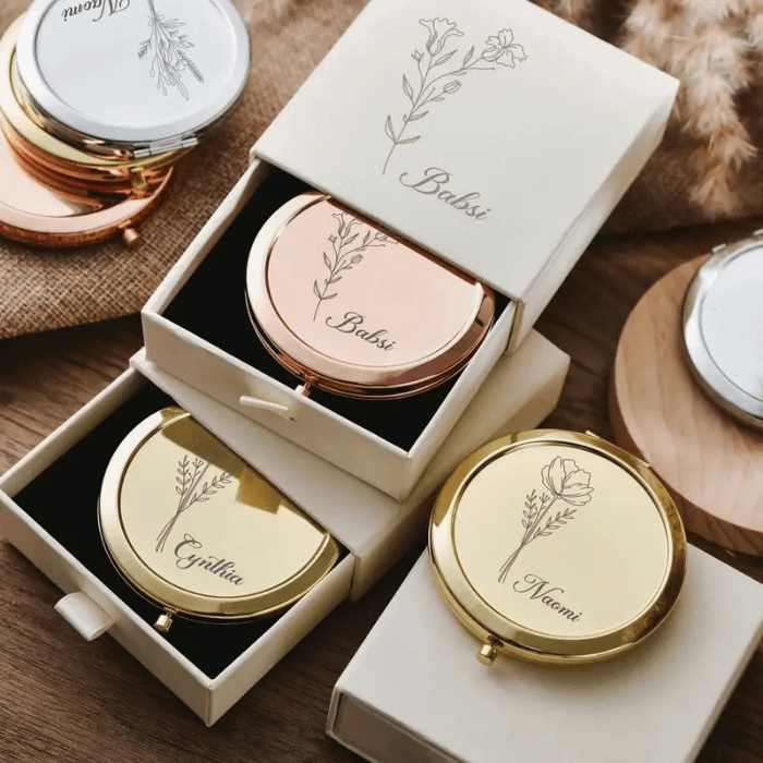 miroir de poche personnalisé avec boite cadeau assortie