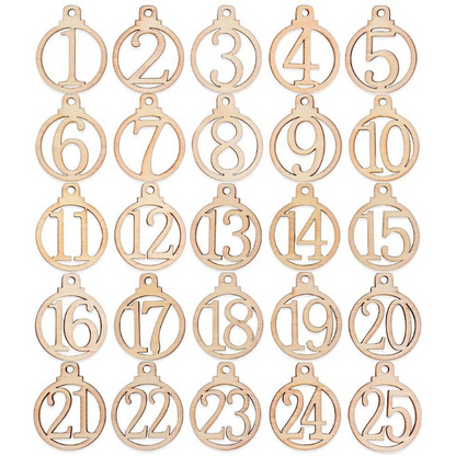 Lot de 25 chiffres en bois pour calendrier de l'avent fait maison