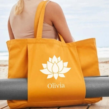 Sac pour tapis de yoga personnalisé avec prénom, en coton bio.