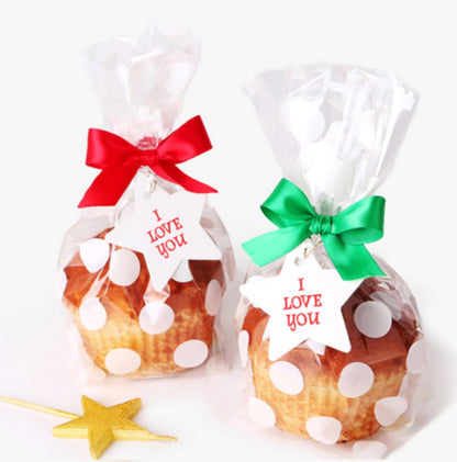 Sachet pour biscuits et cookies transparent, décoré de pois blancs délicats.