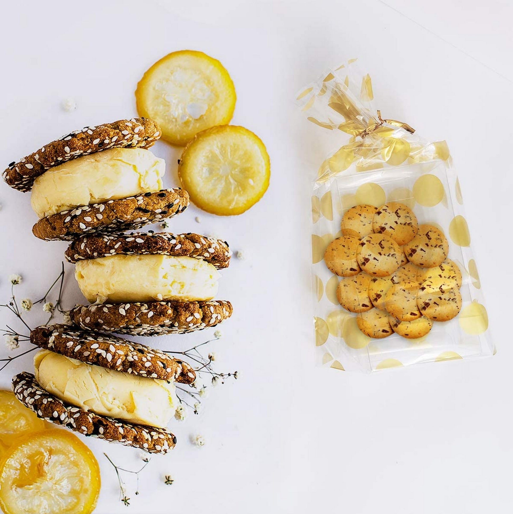 Sachets pour biscuits de Noël - motif pois dorés - 